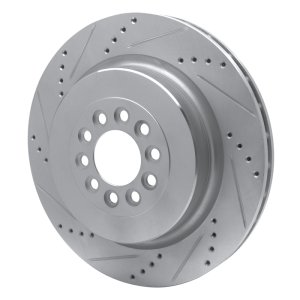 Jaguar XJR Brake Rotor (1) - Front Left - R1 Concepts - Drilled & Slotted - Silver - `03-`05
